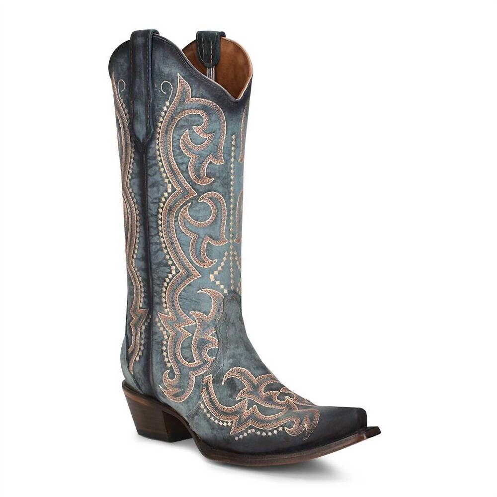 NEW CORRAL embroidery triad snip toe boot in blue jean